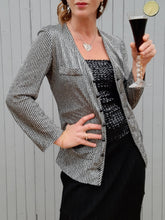 Charger l'image dans la galerie, Gilet fin vintage - Lurex rayé noir et argenté. Taille S, 36, 38. Made in France