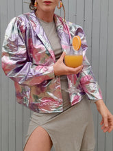 Charger l'image dans la galerie, Chemisier vintage Grace - Imprimé floral métallisé. Taille XL, 42, 44. Made in France.