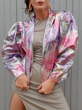 Charger l'image dans la galerie, Chemisier vintage Grace - Imprimé floral métallisé. Taille XL, 42, 44. Made in France.