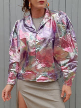 Charger l'image dans la galerie, Chemisier vintage Grace - Imprimé floral métallisé. Taille XL, 42, 44. Made in France.