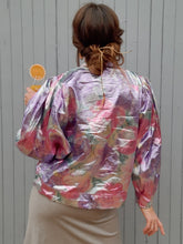 Charger l'image dans la galerie, Chemisier vintage Grace - Imprimé floral métallisé. Taille XL, 42, 44. Made in France.