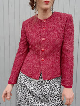 Charger l'image dans la galerie, Blazer vintage Rachelle - Dentelles et tulle bordeaux. Taille XS, 34, 36. Claude Bouzon. Made in France