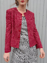 Charger l'image dans la galerie, Blazer vintage Rachelle - Dentelles et tulle bordeaux. Taille XS, 34, 36. Claude Bouzon. Made in France