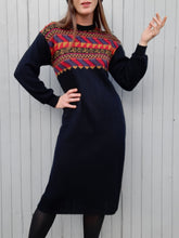 Charger l'image dans la galerie, Robe vintage Manon - Lainage géométrique. Taille M, 38, 40. Technil. Made in France.