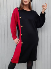 Charger l'image dans la galerie, Robe pull vintage Maddo - Color block noire & rouge. Taille XL, 42, 44