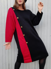 Charger l'image dans la galerie, Robe pull vintage Maddo - Color block noire & rouge. Taille XL, 42, 44