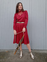 Charger l'image dans la galerie, Robe vintage Laura - Empiècement de dentelle, rayée rouille. Taille M, 38, 40.