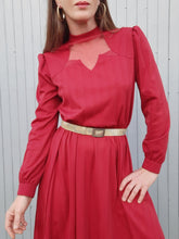 Charger l'image dans la galerie, Robe vintage Laura - Empiècement de dentelle, rayée rouille. Taille M, 38, 40.