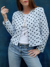 Charger l'image dans la galerie, Blazer vintage Coralie - Bleu clair à pois noirs. Taille S ou 36, 38. Louis Féraud.