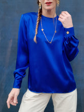 Charger l'image dans la galerie, Blouse vintage Charlie - Bleue roi. Taille M, 38, 40. Sycomore Paris. Made in France.