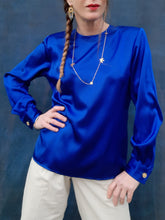 Charger l'image dans la galerie, Blouse vintage Charlie - Bleue roi. Taille M, 38, 40. Sycomore Paris. Made in France.