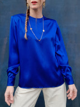 Charger l'image dans la galerie, Blouse vintage Charlie - Bleue roi. Taille M, 38, 40. Sycomore Paris. Made in France.