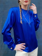 Charger l'image dans la galerie, Blouse vintage Charlie - Bleue roi. Taille M, 38, 40. Sycomore Paris. Made in France.