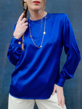 Charger l'image dans la galerie, Blouse vintage Charlie - Bleue roi. Taille M, 38, 40. Sycomore Paris. Made in France.