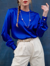 Charger l'image dans la galerie, Blouse vintage Charlie - Bleue roi. Taille M, 38, 40. Sycomore Paris. Made in France.