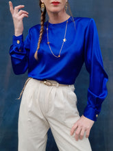 Charger l'image dans la galerie, Blouse vintage Charlie - Bleue roi. Taille M, 38, 40. Sycomore Paris. Made in France.