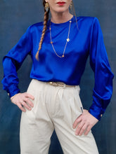 Charger l'image dans la galerie, Blouse vintage Charlie - Bleue roi. Taille M, 38, 40. Sycomore Paris. Made in France.