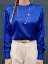 Charger l'image dans la galerie, Blouse vintage Charlie - Bleue roi. Taille M, 38, 40. Sycomore Paris. Made in France.