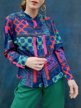 Charger l'image dans la galerie, Chemisier vintage Paméla - Imprimé coloré. Taille S, 36, 38. Jean Gabriel. Made in France