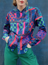 Charger l'image dans la galerie, Chemisier vintage Paméla - Imprimé coloré. Taille S, 36, 38. Jean Gabriel. Made in France