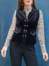 Charger l'image dans la galerie, Veston vintage Sophia - Velours noir et double boutonnage. Taille M, 38, 40. Made in France