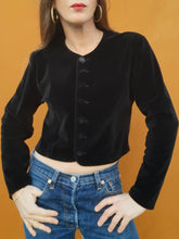 Charger l'image dans la galerie, Boléro vintage Amanda - Velours noir. Taille S, 36, 38.