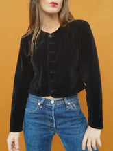 Charger l'image dans la galerie, Boléro vintage Amanda - Velours noir. Taille S, 36, 38.