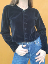 Charger l'image dans la galerie, Boléro vintage Amanda - Velours noir. Taille S, 36, 38.