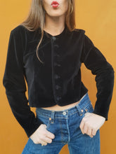 Charger l'image dans la galerie, Boléro vintage Amanda - Velours noir. Taille S, 36, 38.