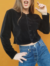 Charger l'image dans la galerie, Boléro vintage Amanda - Velours noir. Taille S, 36, 38.