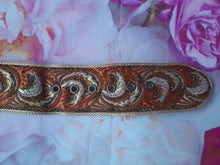 Charger l'image dans la galerie, Ceinture vintage Angéla - Jacquard orange et doré. Taille XS, S. Made in France.