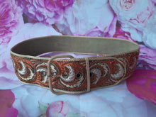 Charger l'image dans la galerie, Ceinture vintage Angéla - Jacquard orange et doré. Taille XS, S. Made in France.