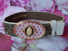 Charger l'image dans la galerie, Ceinture vintage Fiona - Cuir et dentelle bronze. Boucle vierge. Manoush. T 80