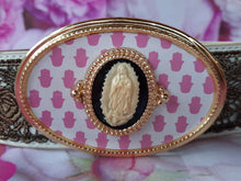 Charger l'image dans la galerie, Ceinture vintage Fiona - Cuir et dentelle bronze. Boucle vierge. Manoush. T 80