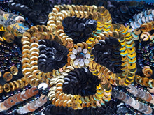 Charger l'image dans la galerie, Ceinture vintage Farah - Tissu noir orné de perles et sequins dorés et argentés