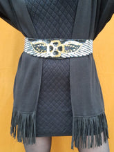 Charger l'image dans la galerie, Ceinture vintage Farah - Tissu noir orné de perles et sequins dorés et argentés