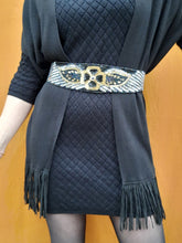 Charger l'image dans la galerie, Ceinture vintage Farah - Tissu noir orné de perles et sequins dorés et argentés