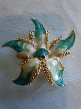 Charger l'image dans la galerie, Boucles d'oreille anciennes Jenny - Fleurs vertes émaillées et strass.