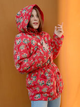 Charger l'image dans la galerie, Doudoune à capuche vintage Jo - Fleurie rouge. Cacharel. Taille M, 38, 40.