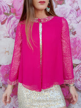 Charger l'image dans la galerie, Blouse vintage Elodie - Rose fuchsia. Col et manches ornés de perles. Taille S, 36, 38. Cinquini.