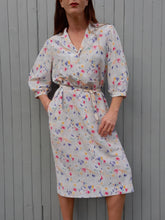 Charger l'image dans la galerie, Robe vintage Juna - Manches à crevé et fleurettes multicolores. Taille L, 40, 42. Devernois. Made in France.