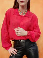 Charger l'image dans la galerie, Chemisier vintage Odette - Fleuri rouge. Taille L, 40, 42. Made in Italy