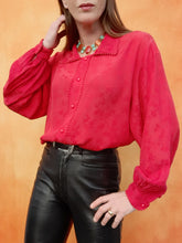 Charger l'image dans la galerie, Chemisier vintage Odette - Fleuri rouge. Taille L, 40, 42. Made in Italy