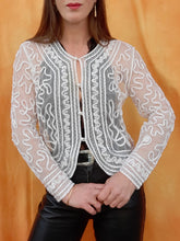Charger l'image dans la galerie, Boléro vintage Constance - Voile transparent orné de perles et de broderies. Taille M, 38, 40