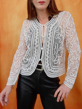 Charger l'image dans la galerie, Boléro vintage Constance - Voile transparent orné de perles et de broderies. Taille M, 38, 40