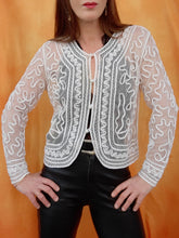 Charger l'image dans la galerie, Boléro vintage Constance - Voile transparent orné de perles et de broderies. Taille M, 38, 40