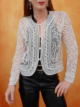 Charger l'image dans la galerie, Boléro vintage Constance - Voile transparent orné de perles et de broderies. Taille M, 38, 40