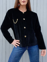 Charger l'image dans la galerie, Veste vintage Suzie - Velours noir et chaîne dorée. Taille L, 40, 42. Made in France