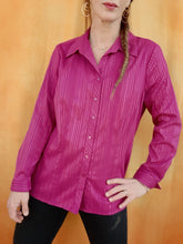 Charger l'image dans la galerie, Chemisier vintage Peggy - Fuchsia à rayures irisées. Taille M, 38, 40.