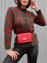 Charger l'image dans la galerie, Cardigan vintage Nelly - Imprimé floral rouille et émeraude. Taille S, 36, 38. Sortilège.